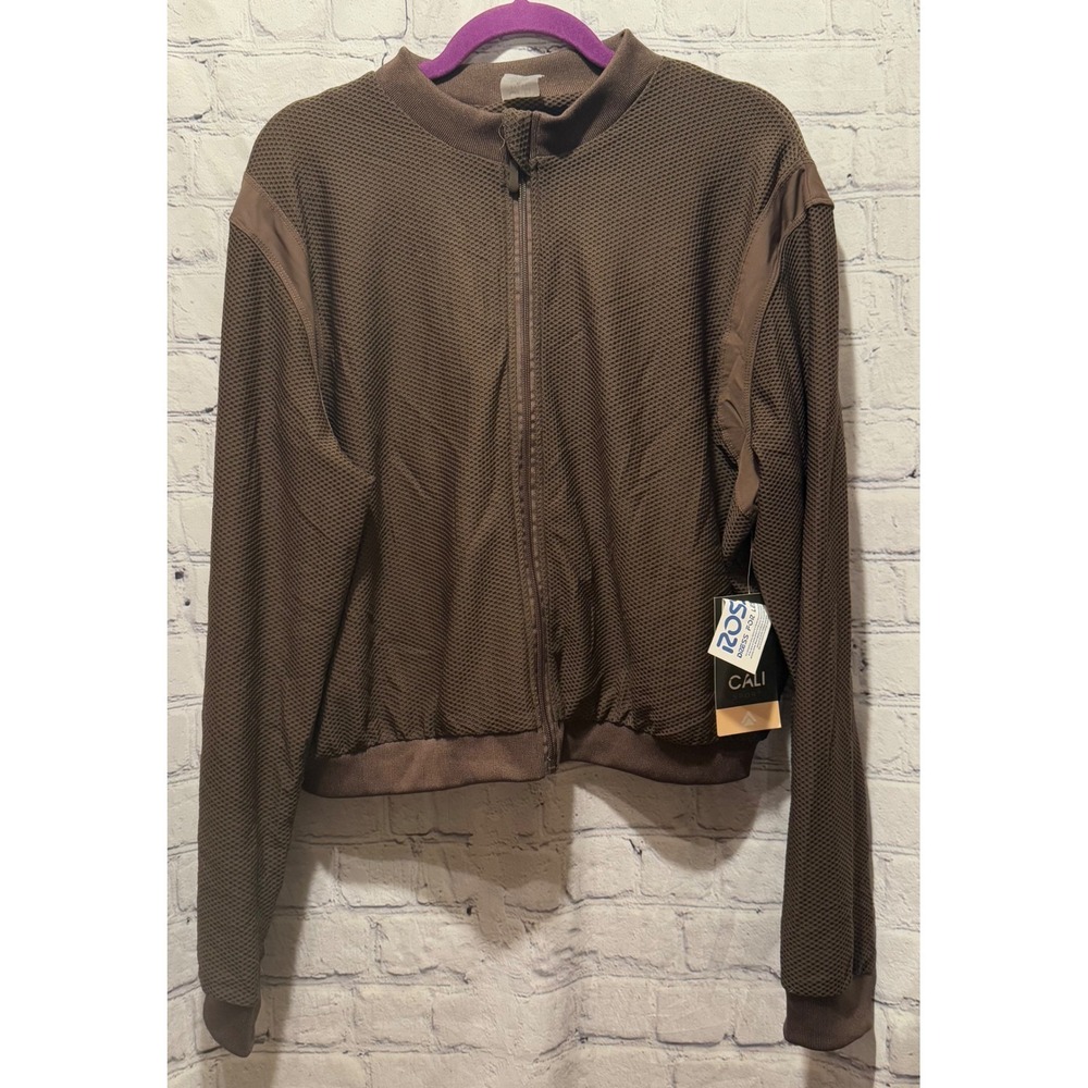 Cali Sport Women Brown Textured Full Zip Bomber Jacket Athletic XL